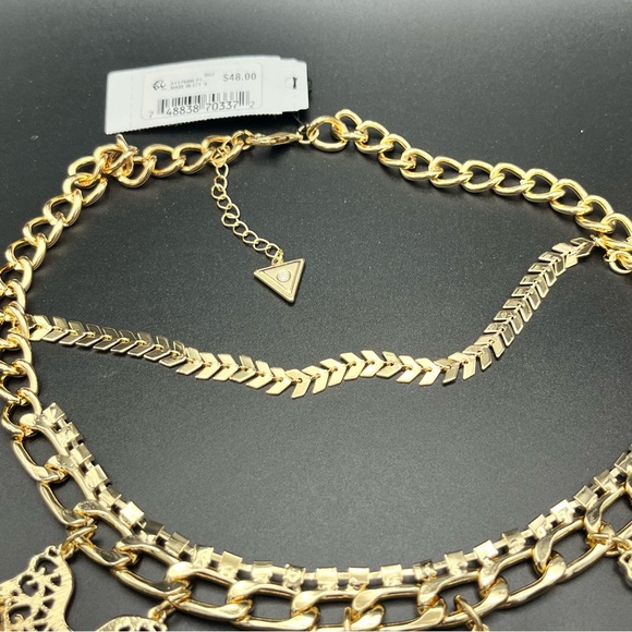 NWT GUESS Gold-Tone Crystal & Fringe Statement Necklace - Picture 6 of 8